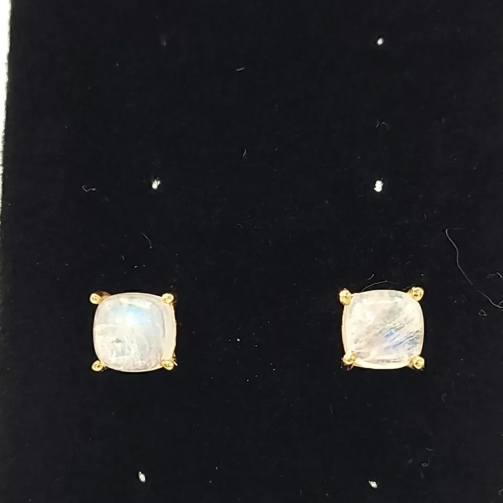 𝅺Natural Moonstone studs 14k over sterling silver - Picture 3 of 12